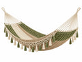 Amaca 300 x 100 cm in corda verde e beige con frange decorative