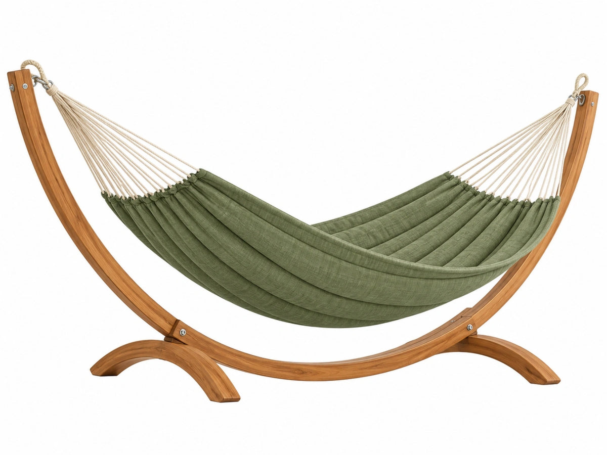 Amaca con supporto 300 x 120 x 110 cm in legno e tessuto verde - da giardino
