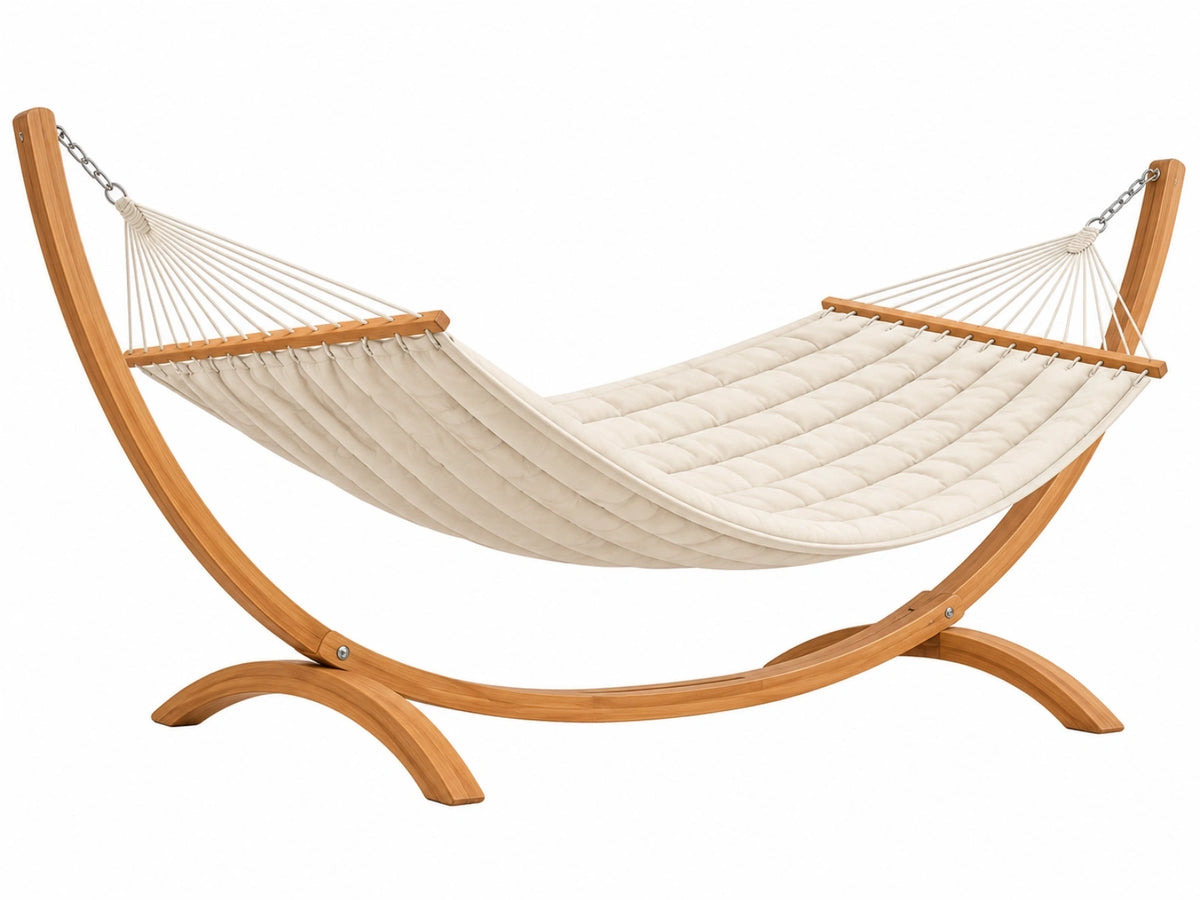 Amaca con supporto 320 x 120 x 110 cm in legno e tessuto beige per esterno