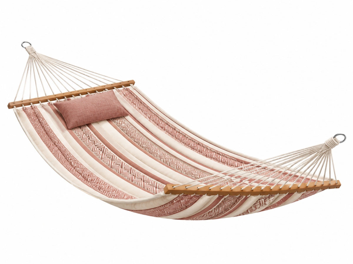 Amaca 200 x 100 cm in tessuto beige e rosa con barre in legno per giardino