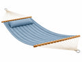 Amaca imbottita 200 x 100 cm in tessuto azzurro con barre in legno per giardino
