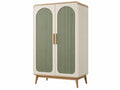 Armadio 90 x 45 x 180 cm in legno beige e verde con 2 ante scanalate stile retrò