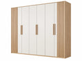 Armadio guardaroba 240 x 60 x 220 cm in MDF bianco e rovere con 6 ante stile moderno