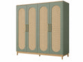 Armadio guardaroba 180 x 55 x 200 cm verde e naturale in legno e rattan - 4 ante stile boho