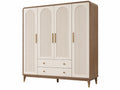 Armadio guardaroba 200 x 55 x 200 cm in legno beige e noce con 4 ante e 2 cassetti stile moderno