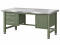 Banco da lavoro 152 x 61 x 91 cm in acciaio verde con cassetti e armadietto