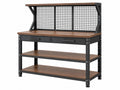 Banco da lavoro 120 x 60 x 160 cm in acciaio e legno marrone nero con ripiani cassetti e pannello a griglia stile industriale