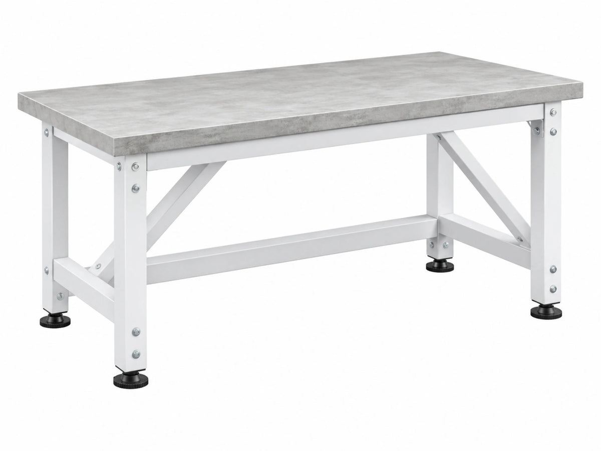 Banco da lavoro 120 x 60 x 85 cm in acciaio bianco con piano effetto cemento regolabile
