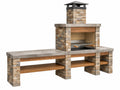Barbecue da giardino in pietra 240 x 70 x 230 cm grigio beige con griglia stile rustico
