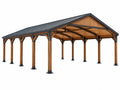 Tettoia per auto 900 x 600 x 330 cm in legno marrone con tetto in metallo nero - copertura da esterno