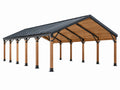 Carport 800 x 500 cm in legno e metallo marrone nero con tetto inclinato per esterno