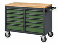 Carrello portautensili 120 x 60 x 90 cm in acciaio verde e nero con piano in legno e ruote