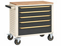 Carrello portautensili 80 x 50 x 90 cm in acciaio nero e beige con piano in legno e 5 cassetti