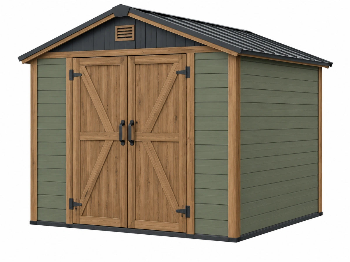 Casetta da giardino 200 x 150 x 200 cm effetto legno verde - doppia porta e tetto inclinato