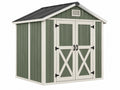 Casetta da giardino 180 x 120 x 190 cm in legno verde e bianco con tetto in metallo e doppia porta