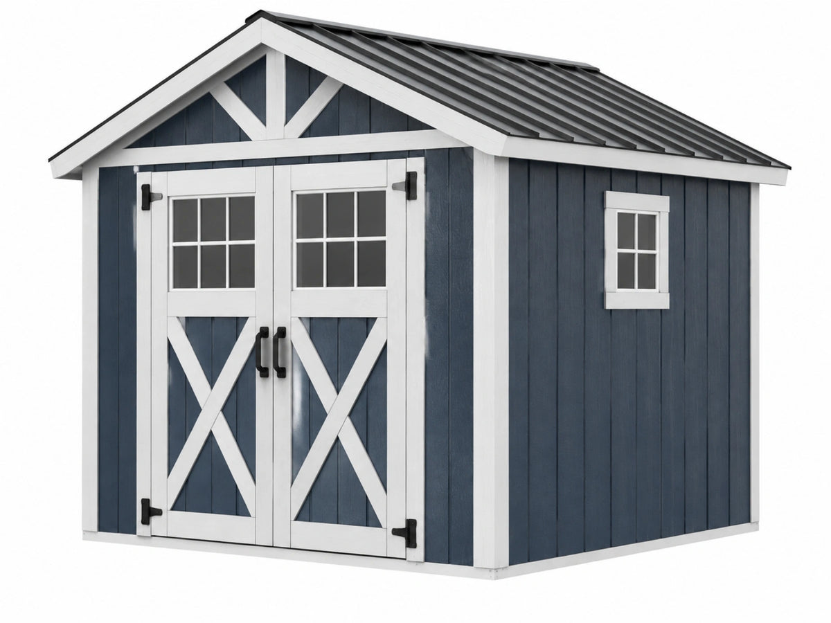 Casetta da giardino 240x180x220 cm in legno blu e bianco - deposito esterno stile rustico