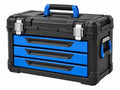Cassetta portautensili 50 x 25 x 30 cm in plastica nera e blu con 3 cassetti